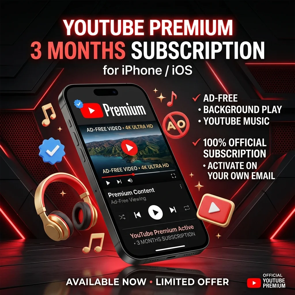 YouTube Premium 3 Months Subscription for iPhone (iOS) | ১০০% অফিসিয়াল সাবস্ক্রিপশন